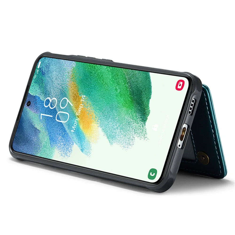 For Samsung Galaxy S21 FE 5G Phone Case CASEME C22 Leather Back Cover with RFID Blocking Card Slots - Green - 4
