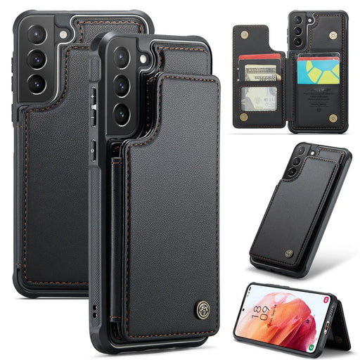 For Samsung Galaxy S21+ 5G Phone Case CASEME C22 Leather Back Cover with RFID Blocking Card Slots - Black - 1