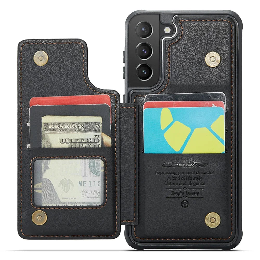 For Samsung Galaxy S21+ 5G Phone Case CASEME C22 Leather Back Cover with RFID Blocking Card Slots - Black - 2