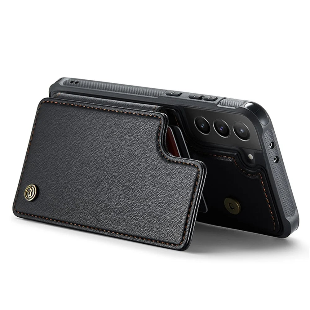 For Samsung Galaxy S21+ 5G Phone Case CASEME C22 Leather Back Cover with RFID Blocking Card Slots - Black - 3