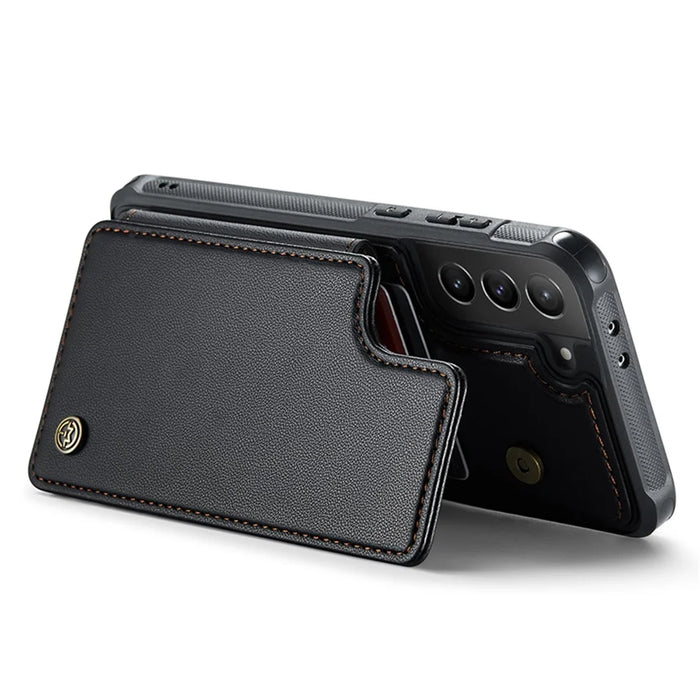 For Samsung Galaxy S21+ 5G Phone Case CASEME C22 Leather Back Cover with RFID Blocking Card Slots - Black - 3