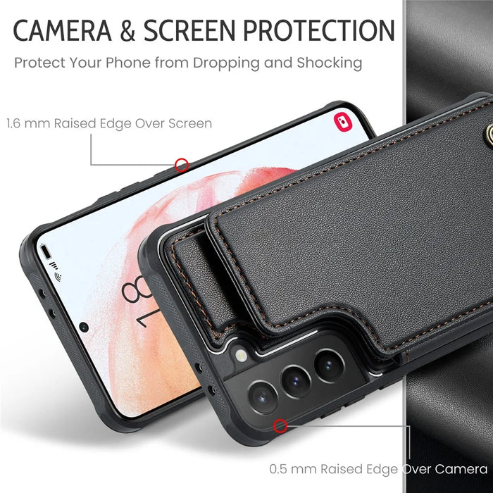 For Samsung Galaxy S21+ 5G Phone Case CASEME C22 Leather Back Cover with RFID Blocking Card Slots - Black - 5