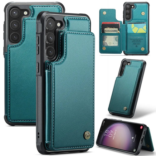For Samsung Galaxy S23 Phone Case CASEME C22 Leather Back Cover with RFID Blocking Card Slots - Green - 1