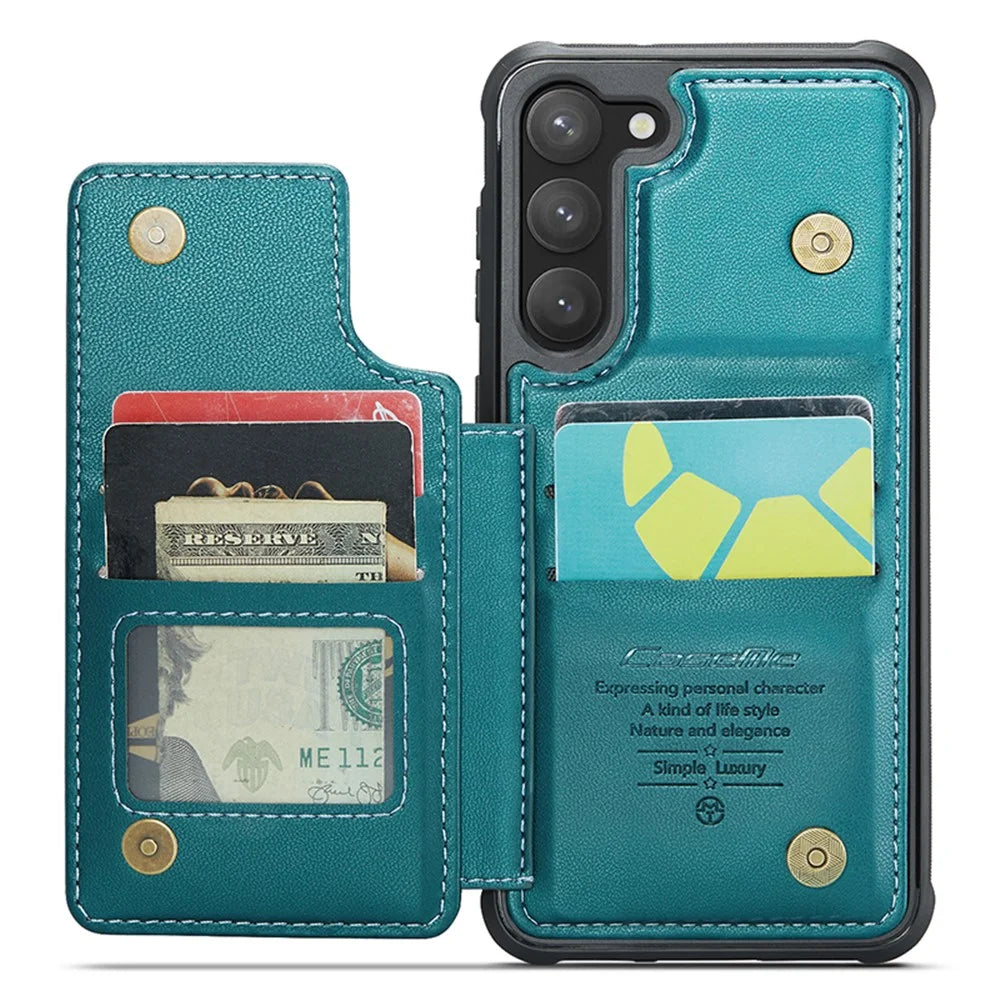 For Samsung Galaxy S23 Phone Case CASEME C22 Leather Back Cover with RFID Blocking Card Slots - Green - 2