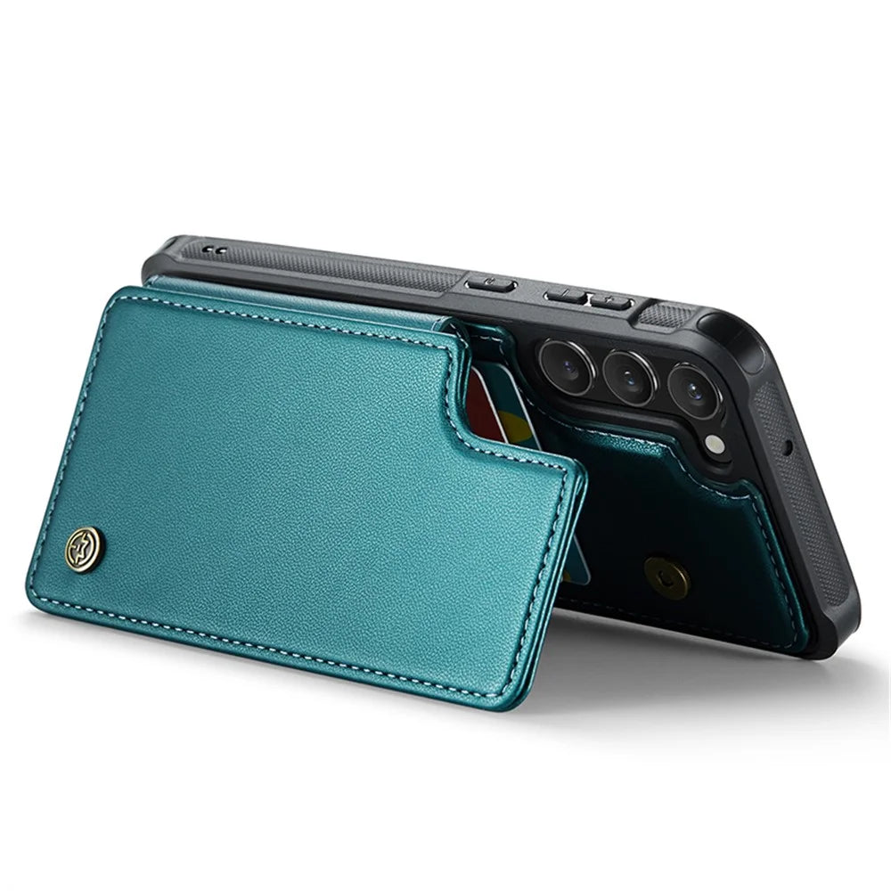 For Samsung Galaxy S23 Phone Case CASEME C22 Leather Back Cover with RFID Blocking Card Slots - Green - 3