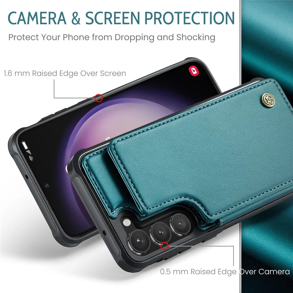 For Samsung Galaxy S23 Phone Case CASEME C22 Leather Back Cover with RFID Blocking Card Slots - Green - 5
