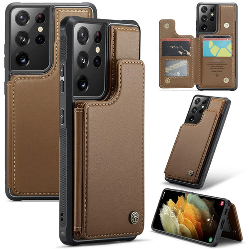 For Samsung Galaxy S21 Ultra 5G Phone Case CASEME C22 Leather Back Cover with RFID Blocking Card Slots - Brown - 1