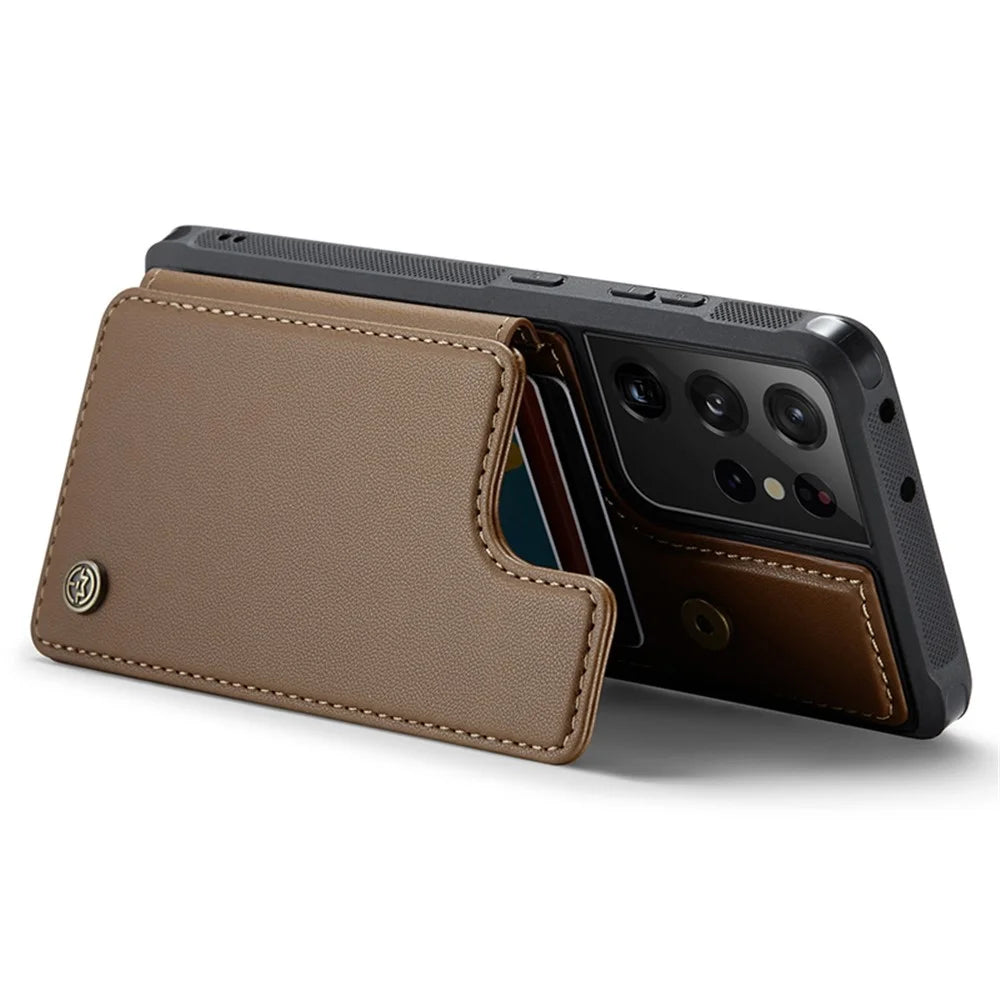For Samsung Galaxy S21 Ultra 5G Phone Case CASEME C22 Leather Back Cover with RFID Blocking Card Slots - Brown - 3