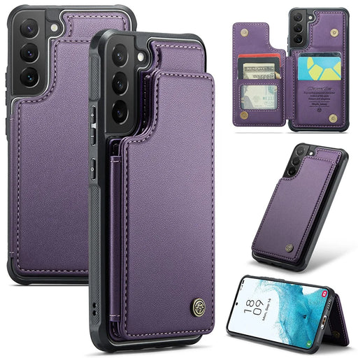 For Samsung Galaxy S22 5G Phone Case CASEME C22 Leather Back Cover with RFID Blocking Card Slots - Purple - 1