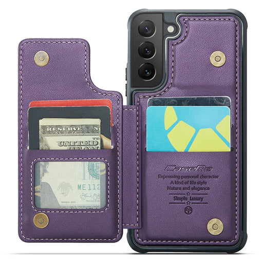 For Samsung Galaxy S22 5G Phone Case CASEME C22 Leather Back Cover with RFID Blocking Card Slots - Purple - 2
