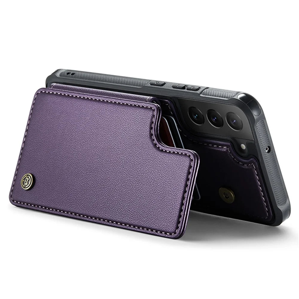 For Samsung Galaxy S22 5G Phone Case CASEME C22 Leather Back Cover with RFID Blocking Card Slots - Purple - 3