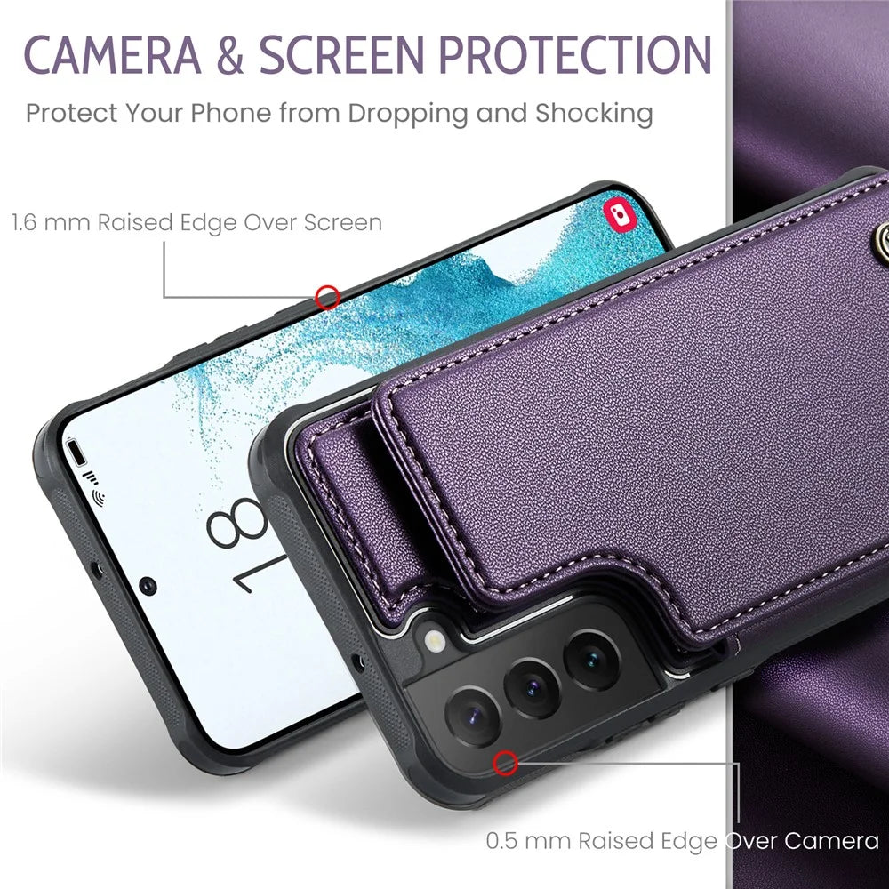 For Samsung Galaxy S22 5G Phone Case CASEME C22 Leather Back Cover with RFID Blocking Card Slots - Purple - 5