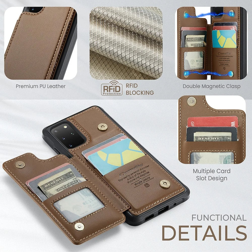 For Samsung Galaxy S20 Plus 4G / 5G Phone Case CASEME C22 Leather Back Cover with RFID Blocking Card Slots - Brown - 6