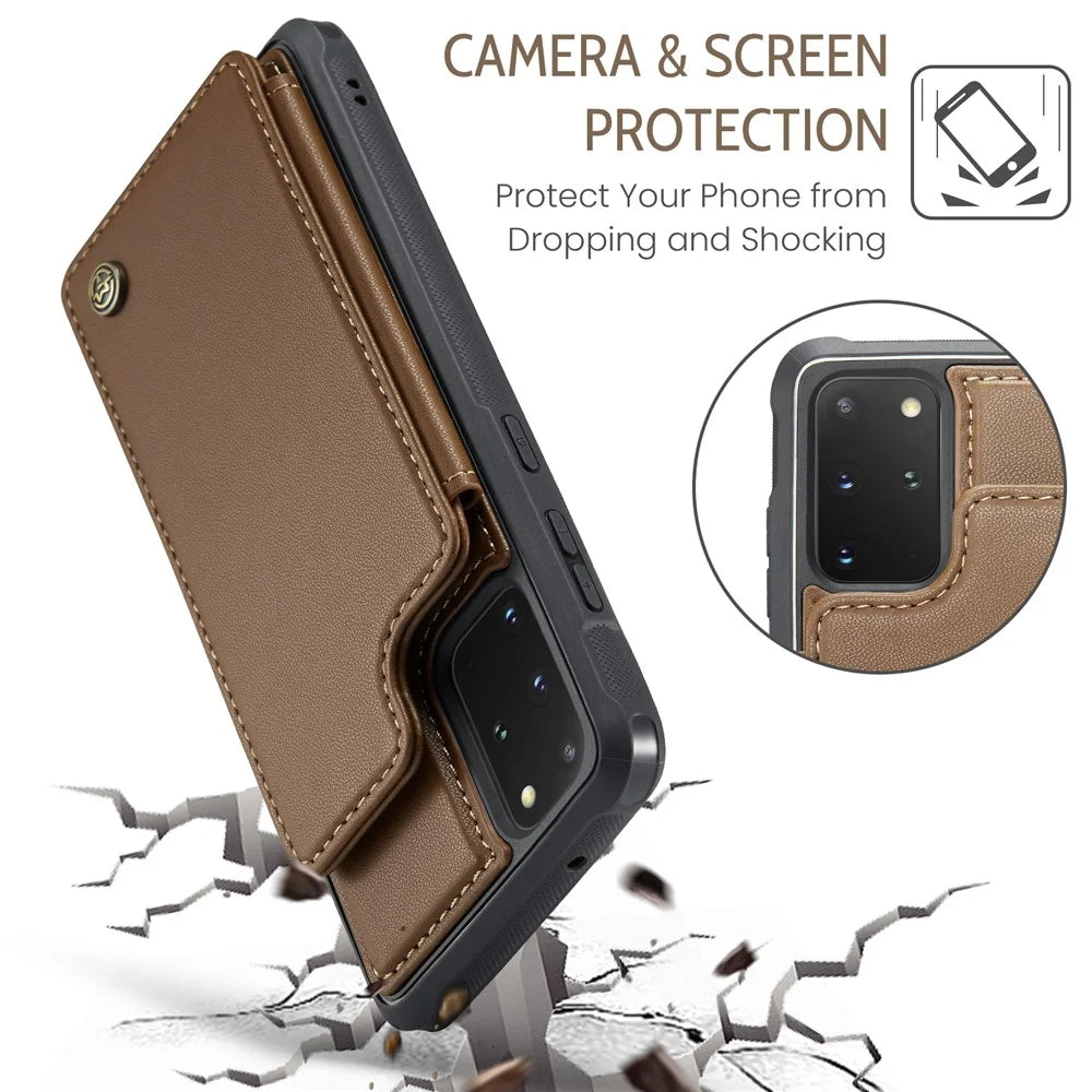 For Samsung Galaxy S20 Plus 4G / 5G Phone Case CASEME C22 Leather Back Cover with RFID Blocking Card Slots - Brown - 7