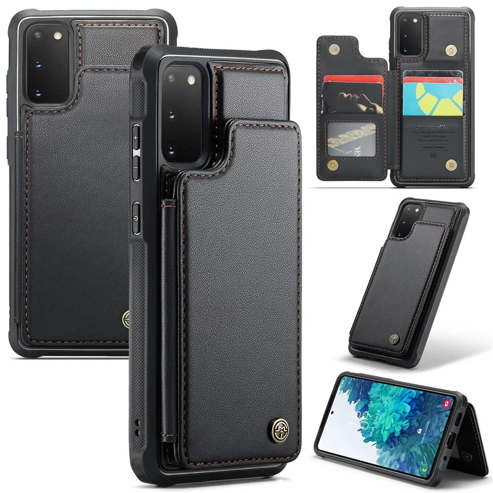 For Samsung Galaxy S20 FE / FE 5G / S20 Lite / S20 FE 2022 Phone Case CASEME C22 Leather Back Cover with RFID Blocking Card Slots - Black - 1