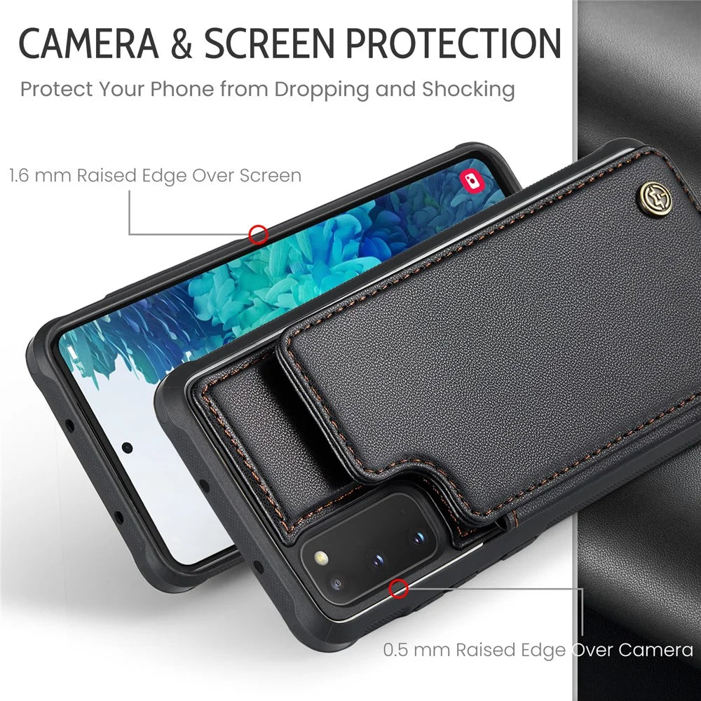 For Samsung Galaxy S20 FE / FE 5G / S20 Lite / S20 FE 2022 Phone Case CASEME C22 Leather Back Cover with RFID Blocking Card Slots - Black - 5