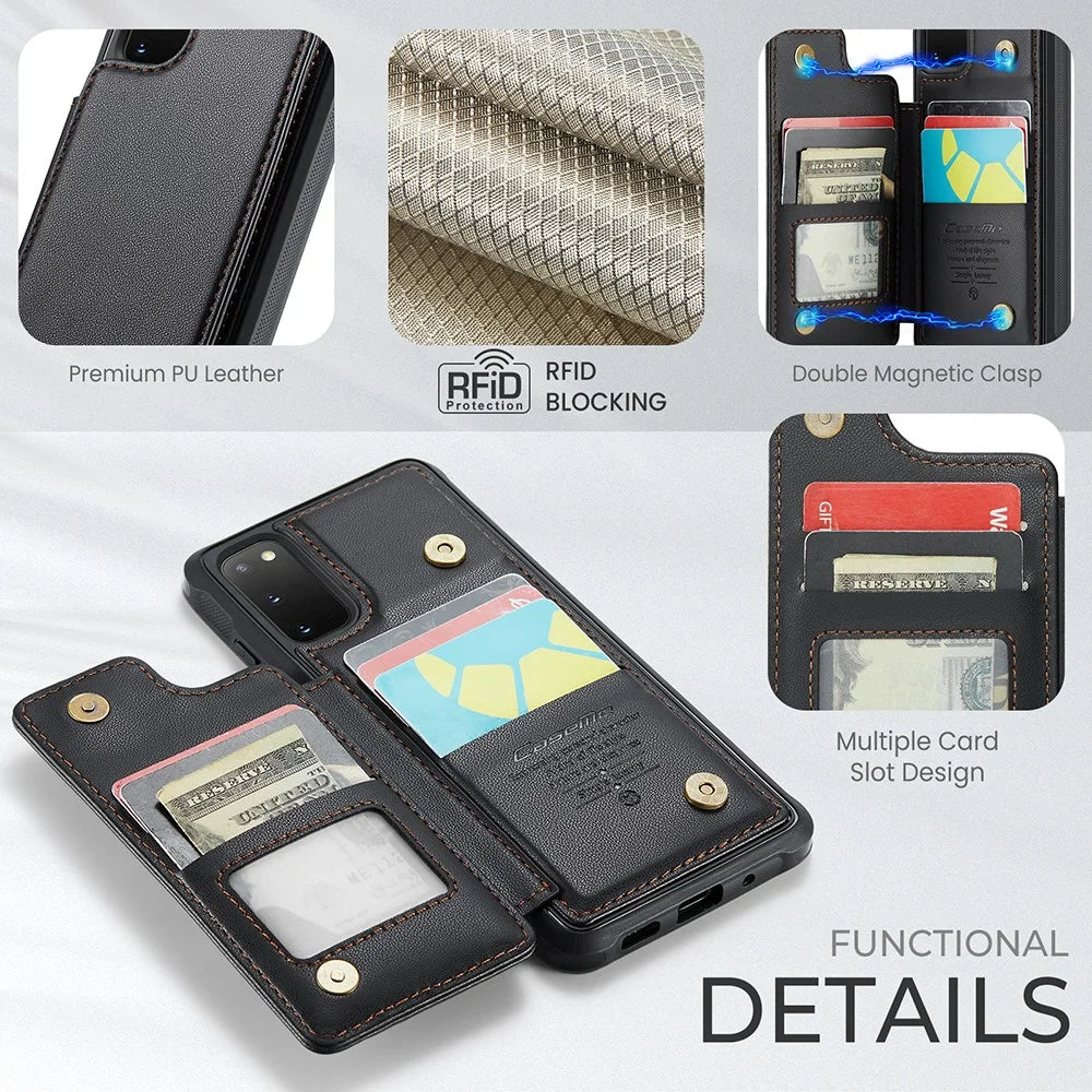 For Samsung Galaxy S20 FE / FE 5G / S20 Lite / S20 FE 2022 Phone Case CASEME C22 Leather Back Cover with RFID Blocking Card Slots - Black - 6