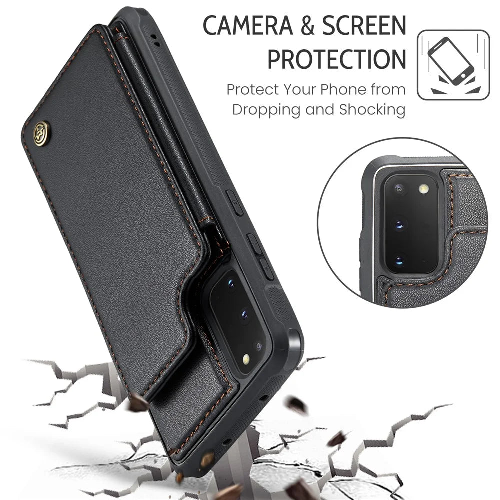 For Samsung Galaxy S20 FE / FE 5G / S20 Lite / S20 FE 2022 Phone Case CASEME C22 Leather Back Cover with RFID Blocking Card Slots - Black - 7