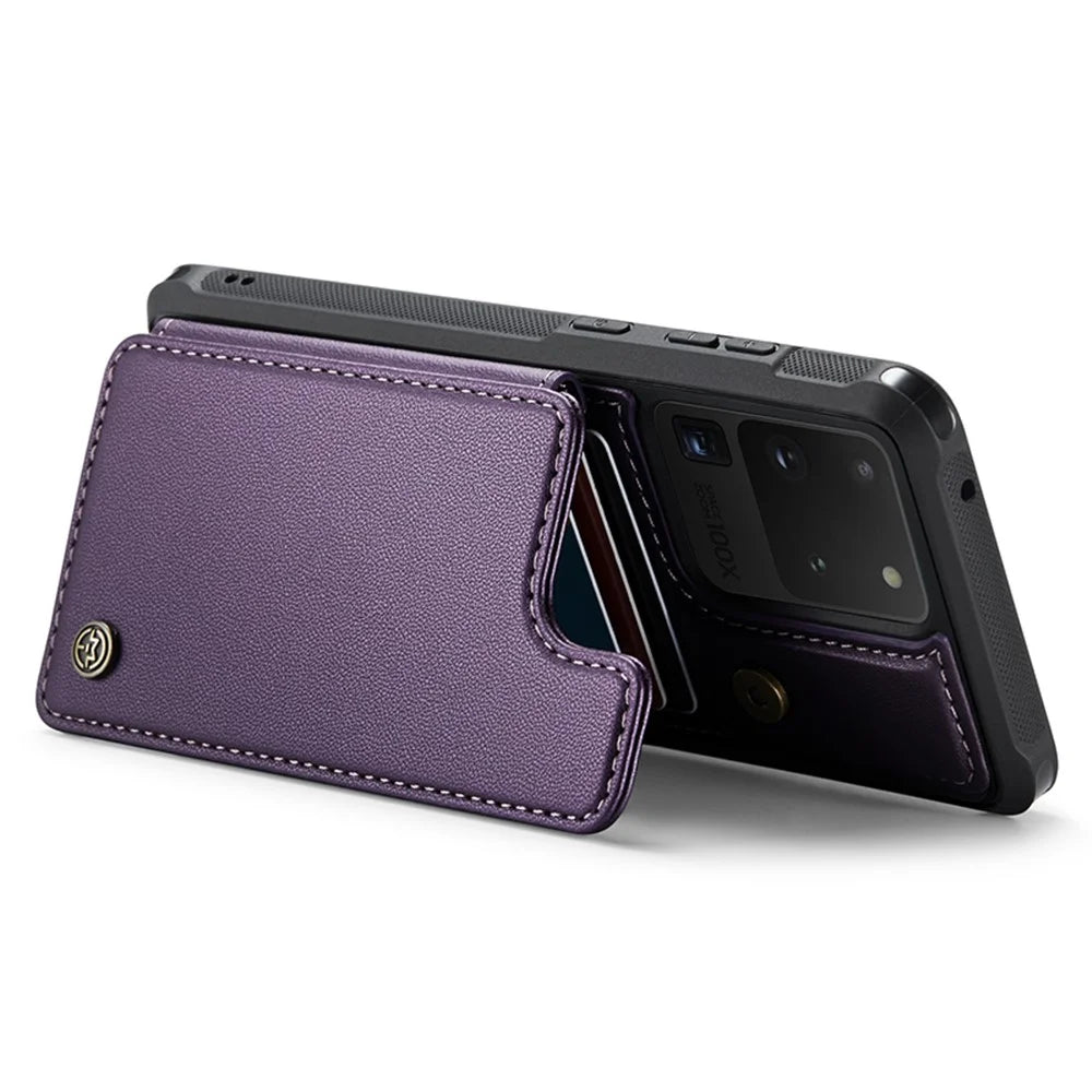 For Samsung Galaxy S20 Ultra Phone Case CASEME C22 Leather Back Cover with RFID Blocking Card Slots - Purple - 3