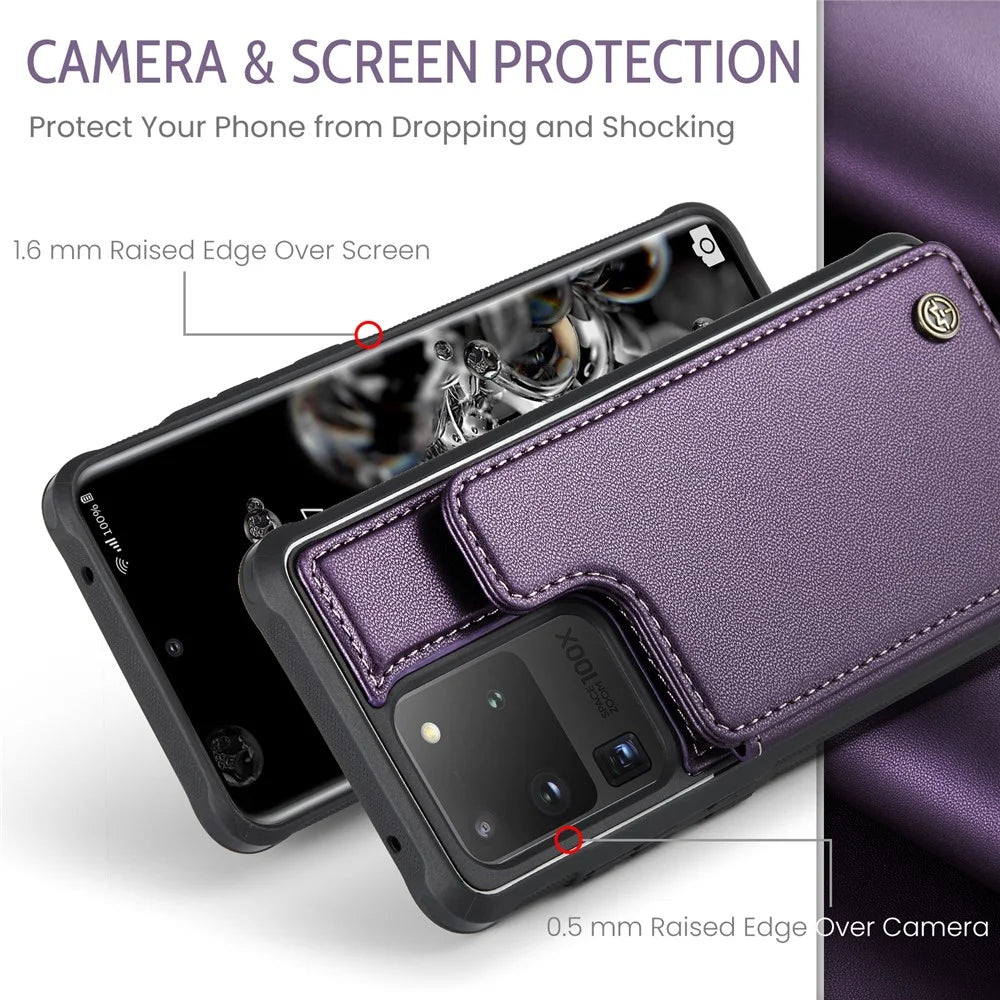 For Samsung Galaxy S20 Ultra Phone Case CASEME C22 Leather Back Cover with RFID Blocking Card Slots - Purple - 5