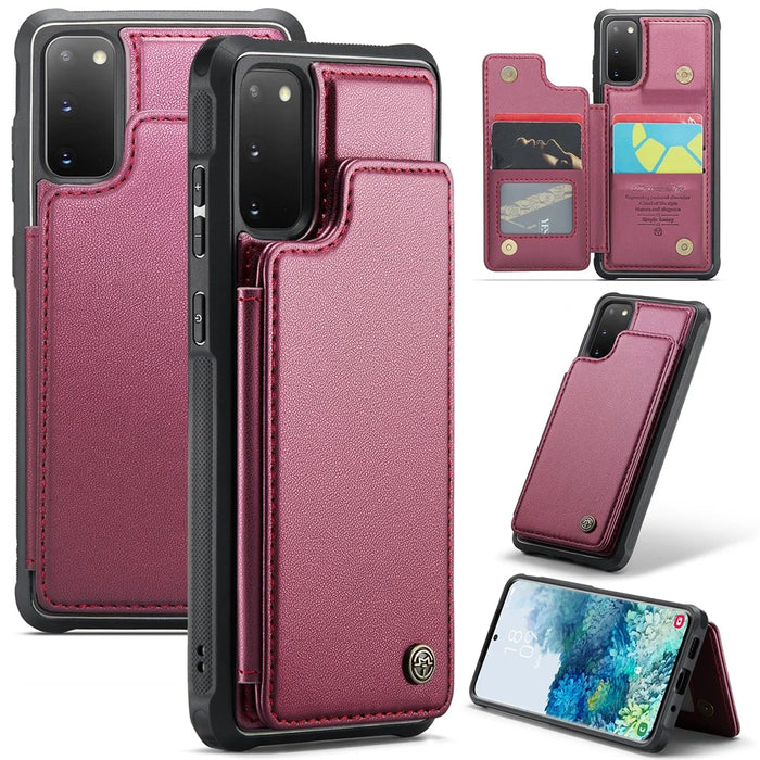 For Samsung Galaxy S20 4G / 5G Phone Case CASEME C22 Leather Back Cover with RFID Blocking Card Slots - Red - 1