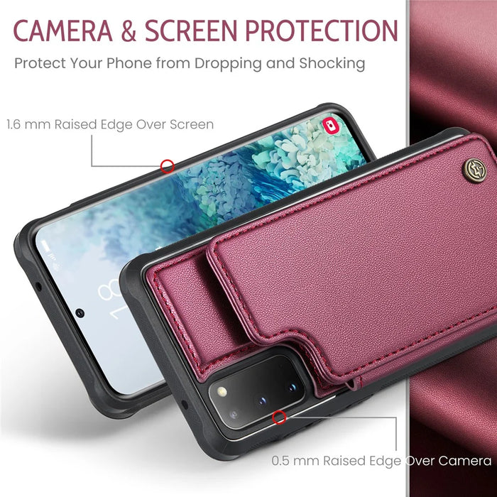 For Samsung Galaxy S20 4G / 5G Phone Case CASEME C22 Leather Back Cover with RFID Blocking Card Slots - Red - 5