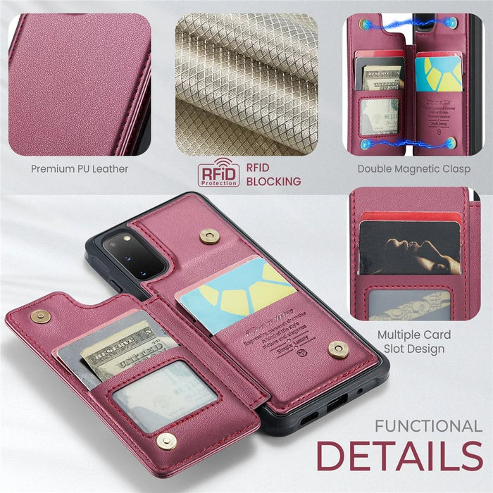 For Samsung Galaxy S20 4G / 5G Phone Case CASEME C22 Leather Back Cover with RFID Blocking Card Slots - Red - 6