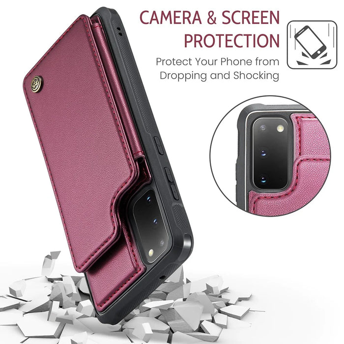 For Samsung Galaxy S20 4G / 5G Phone Case CASEME C22 Leather Back Cover with RFID Blocking Card Slots - Red - 7