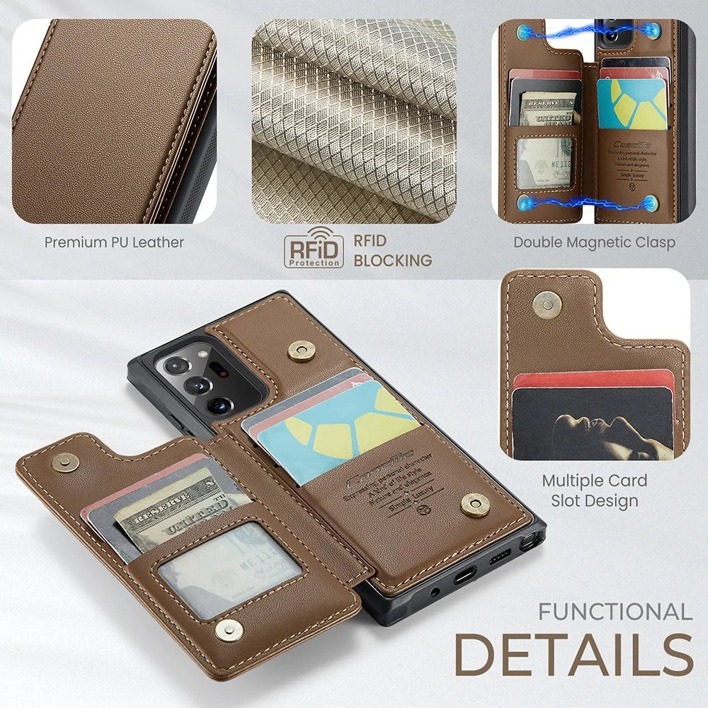 For Samsung Galaxy Note20 Ultra / Note20 Ultra 5G Phone Case CASEME C22 Leather Back Cover with RFID Blocking Card Slots - Brown - 6