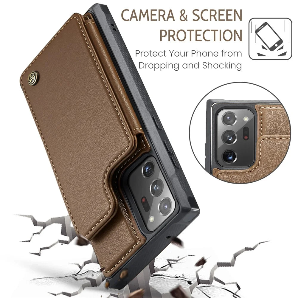 For Samsung Galaxy Note20 Ultra / Note20 Ultra 5G Phone Case CASEME C22 Leather Back Cover with RFID Blocking Card Slots - Brown - 7
