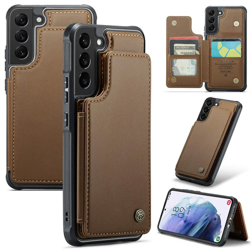 For Samsung Galaxy S21 5G / 4G Phone Case CASEME C22 Leather Back Cover with RFID Blocking Card Slots - Brown - 1