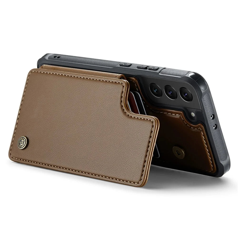 For Samsung Galaxy S21 5G / 4G Phone Case CASEME C22 Leather Back Cover with RFID Blocking Card Slots - Brown - 3