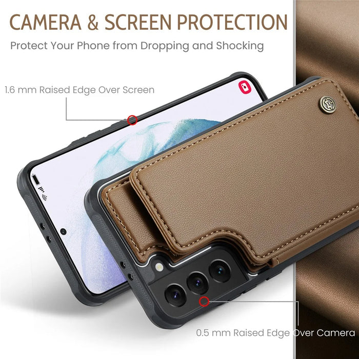 For Samsung Galaxy S21 5G / 4G Phone Case CASEME C22 Leather Back Cover with RFID Blocking Card Slots - Brown - 5