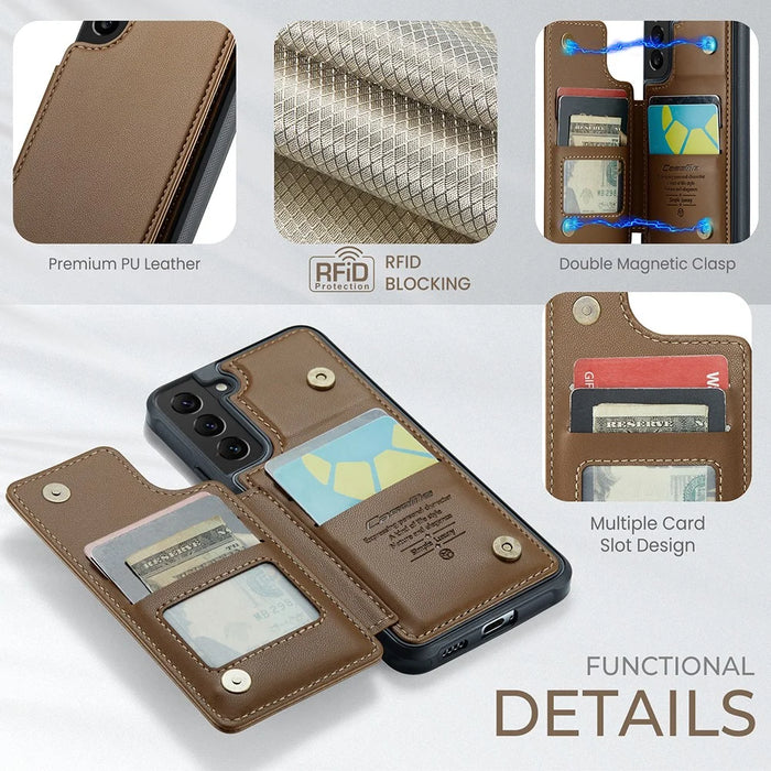 For Samsung Galaxy S21 5G / 4G Phone Case CASEME C22 Leather Back Cover with RFID Blocking Card Slots - Brown - 6