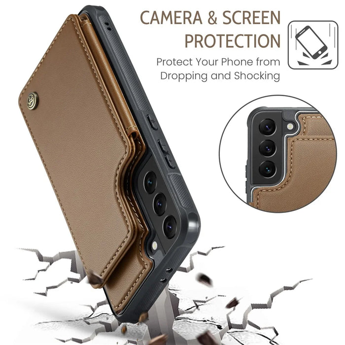 For Samsung Galaxy S21 5G / 4G Phone Case CASEME C22 Leather Back Cover with RFID Blocking Card Slots - Brown - 7