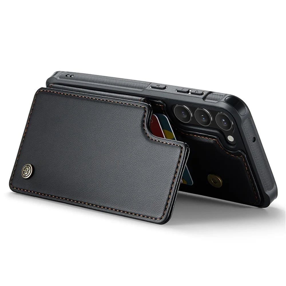 For Samsung Galaxy S22+ 5G Phone Case CASEME C22 Leather Back Cover with RFID Blocking Card Slots - Black - 3