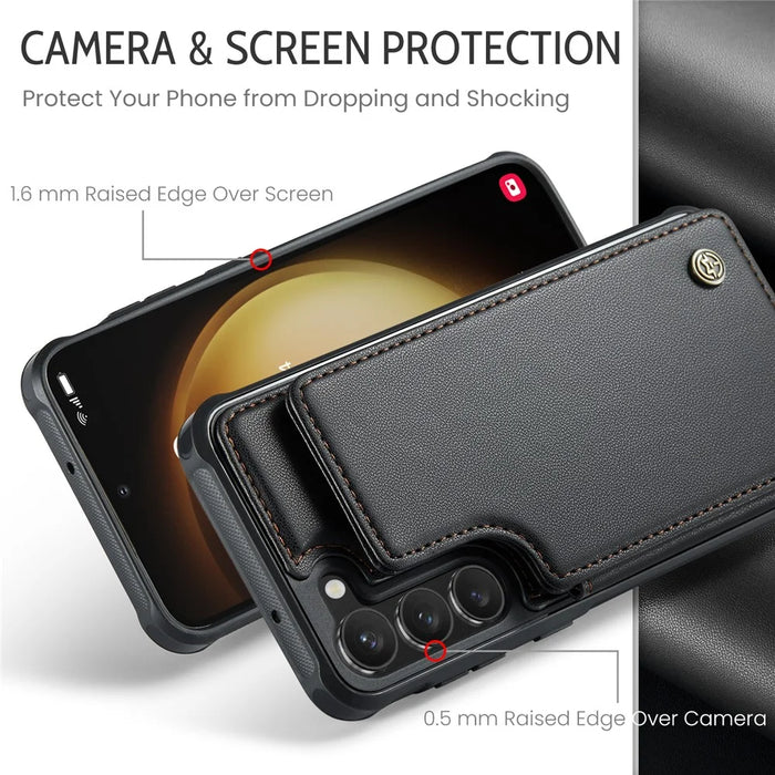 For Samsung Galaxy S22+ 5G Phone Case CASEME C22 Leather Back Cover with RFID Blocking Card Slots - Black - 5