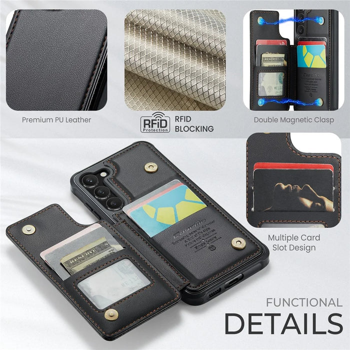 For Samsung Galaxy S22+ 5G Phone Case CASEME C22 Leather Back Cover with RFID Blocking Card Slots - Black - 6
