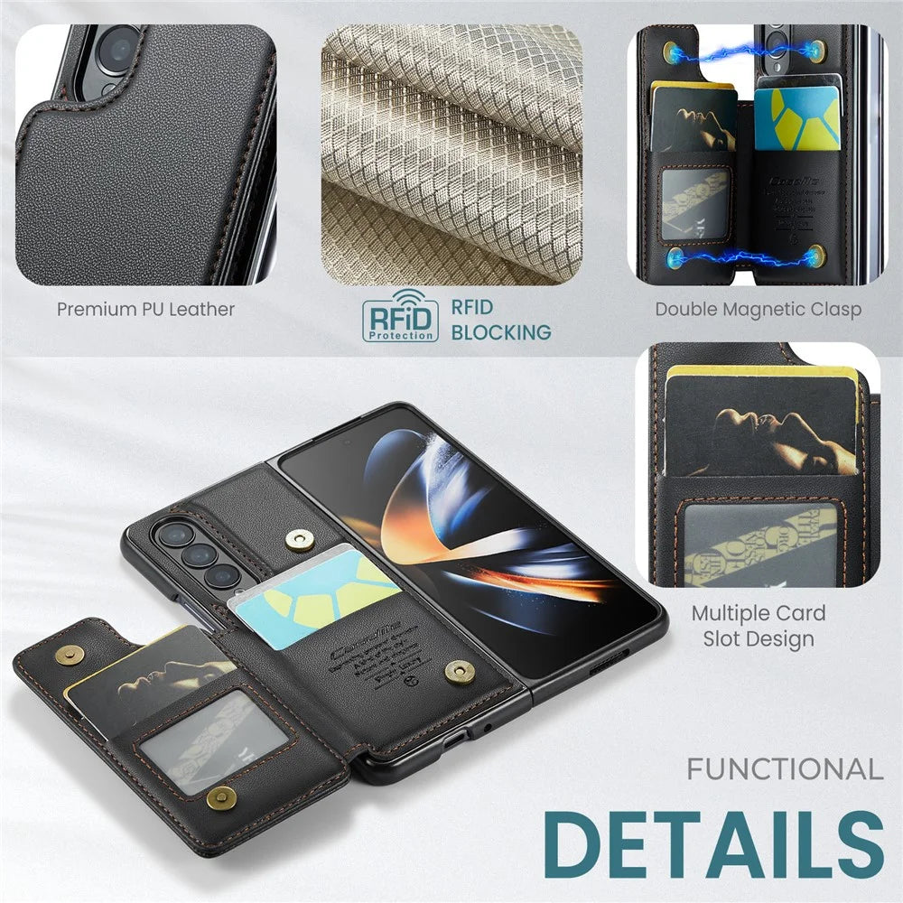 For Samsung Galaxy Z Fold4 5G Phone Case CASEME C22 Leather Back Cover with RFID Blocking Card Slots - Black - 5