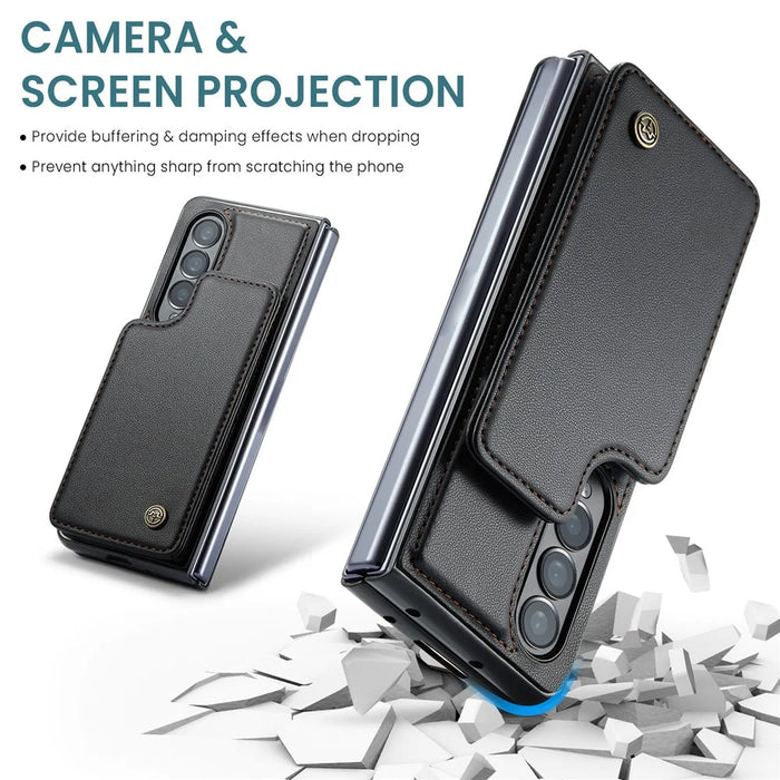 For Samsung Galaxy Z Fold4 5G Phone Case CASEME C22 Leather Back Cover with RFID Blocking Card Slots - Black - 6