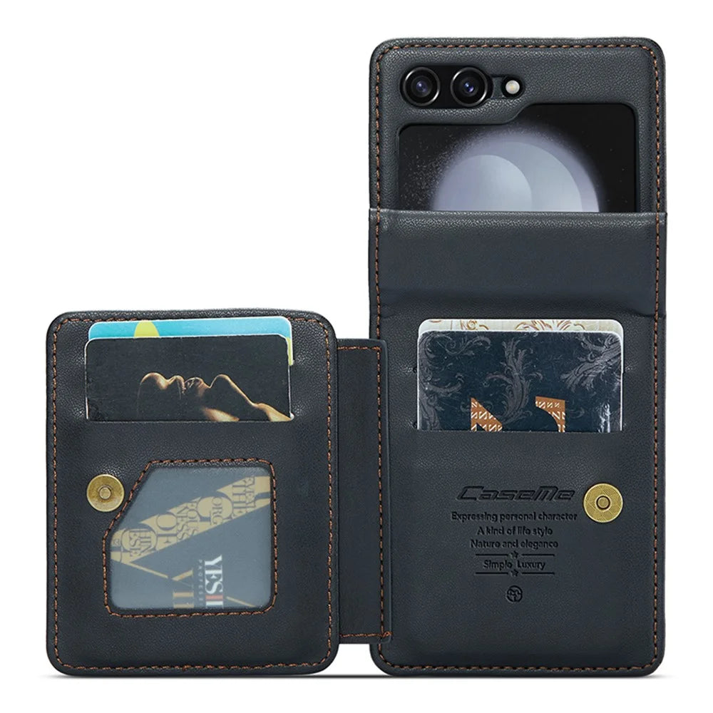 For Samsung Galaxy Z Flip5 5G Phone Case CASEME C22 Leather Back Cover with RFID Blocking Card Slots - Black - 2