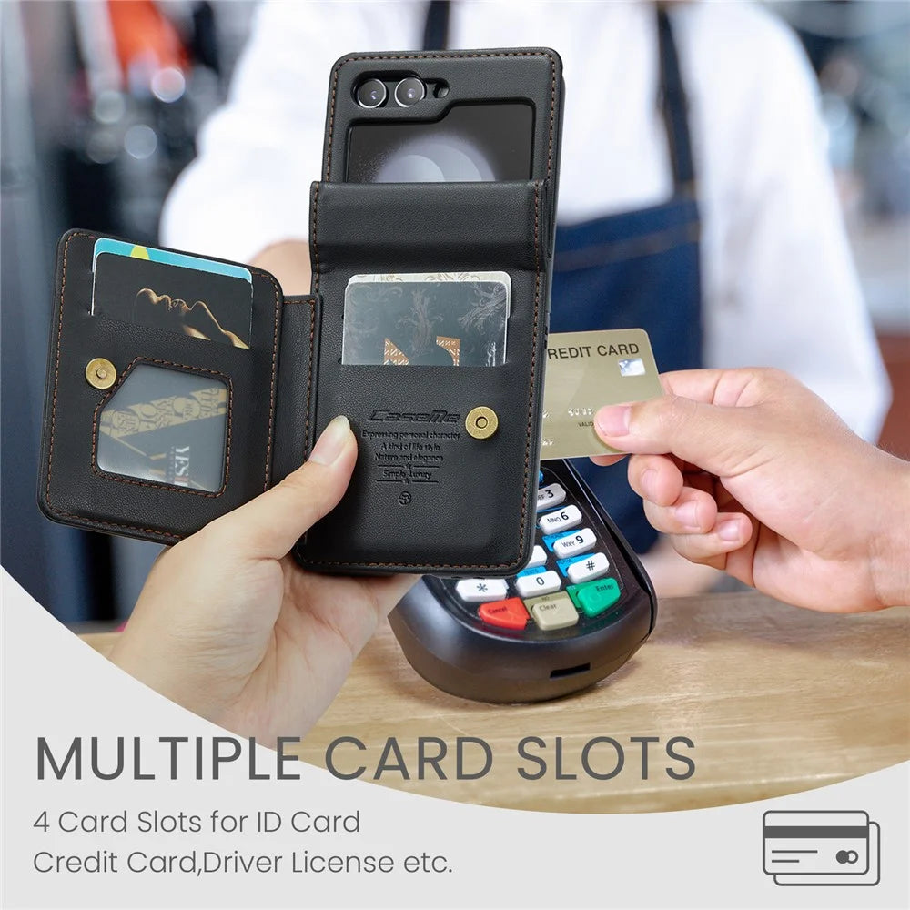 For Samsung Galaxy Z Flip5 5G Phone Case CASEME C22 Leather Back Cover with RFID Blocking Card Slots - Black - 5