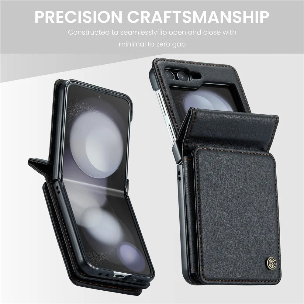 For Samsung Galaxy Z Flip5 5G Phone Case CASEME C22 Leather Back Cover with RFID Blocking Card Slots - Black - 7