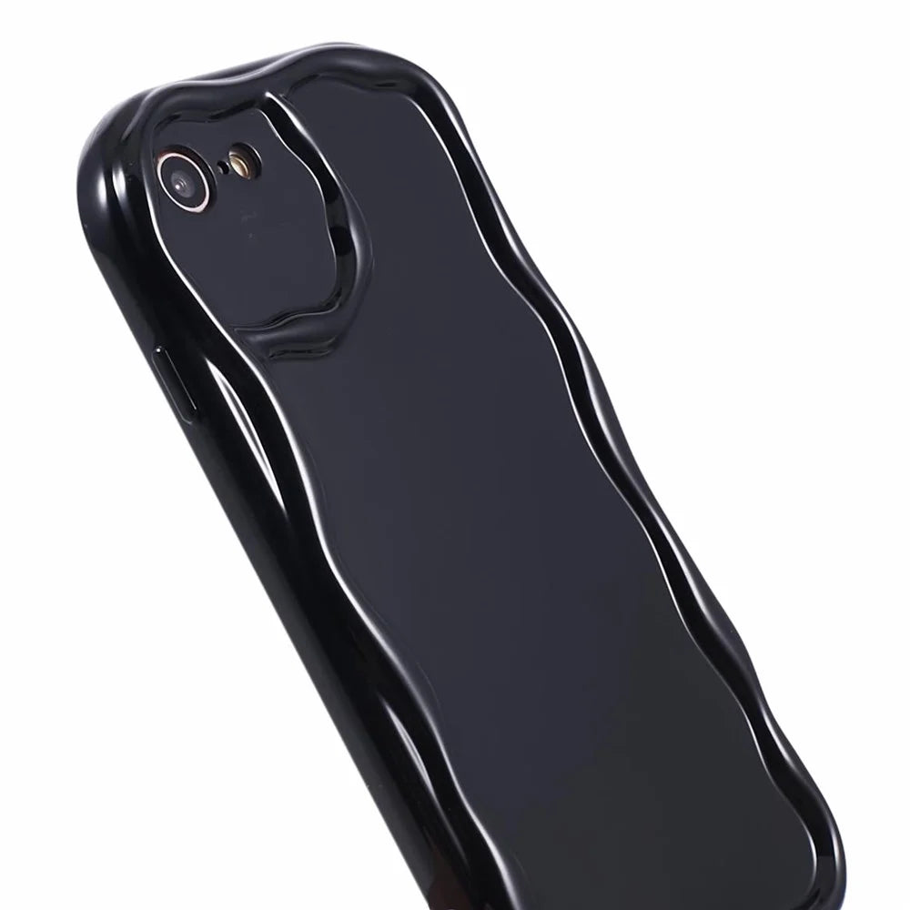 For iPhone 7 / 8 / SE (2020) / SE (2022) Phone Case Wave Shape Frame TPU Cover - Black - 6