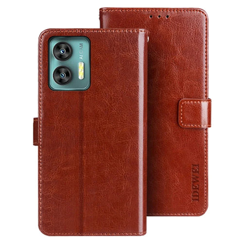 IDEWEI For Oukitel C36 Leather Case Anti-drop Wallet Phone Cover - Brown - 1