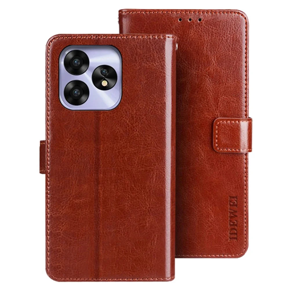 IDEWEI For Umidigi A15 Case Crazy Horse Texture Phone Cover with Wallet Stand - Brown - 1
