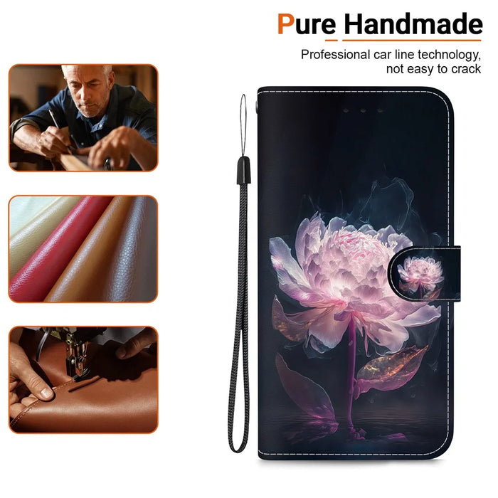 For Samsung Galaxy S24 Ultra Case PU Leather 3D Pattern Flip Phone Cover - Purple Peony - 6