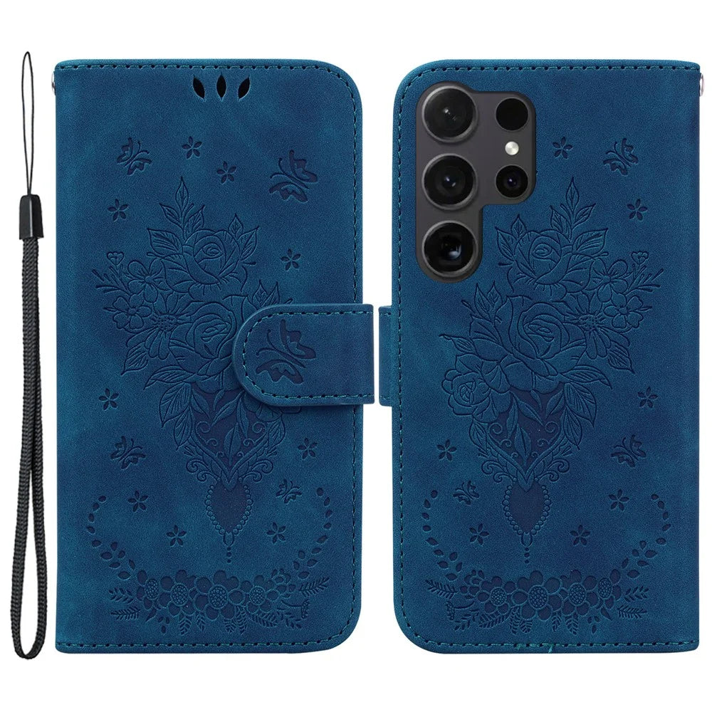 For Samsung Galaxy S24 Ultra Case Anti-fall Imprinted PU Leather Phone Cover - Blue - 1