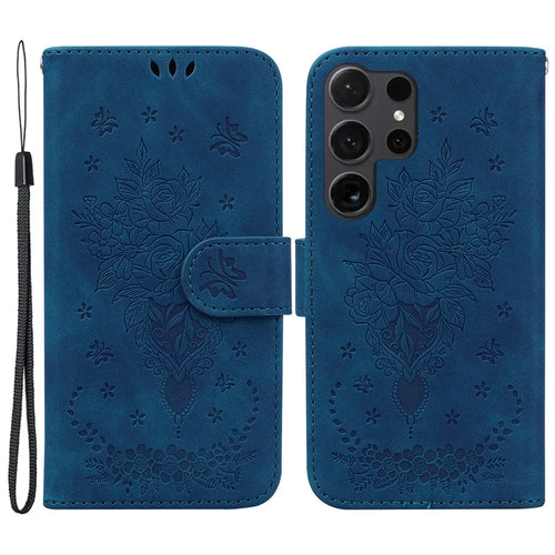 For Samsung Galaxy S24 Ultra Case Anti-fall Imprinted PU Leather Phone Cover - Blue - 1