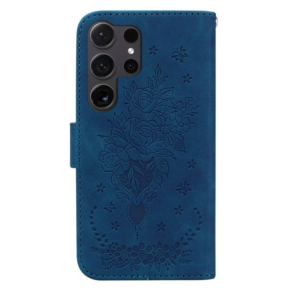 For Samsung Galaxy S24 Ultra Case Anti-fall Imprinted PU Leather Phone Cover - Blue - 7